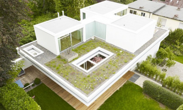 Villa minimalis dengan taman atap